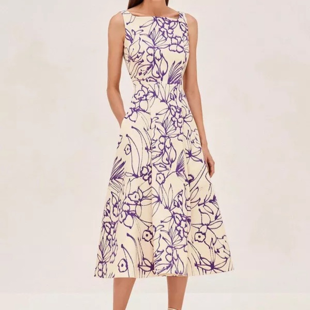 NEW WITH TAGS Alexis Floral Sleeveless Dress in Cream and  Purple
